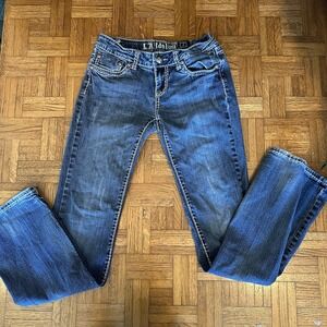 L.A. Idol USA Women's Size 7 Denim Jeans W30 L34 Bling Bootcut White Stitching